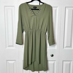 Mossimo Womens Blouson Dress Size XS Olive Green Grommet Embellished V Neckline